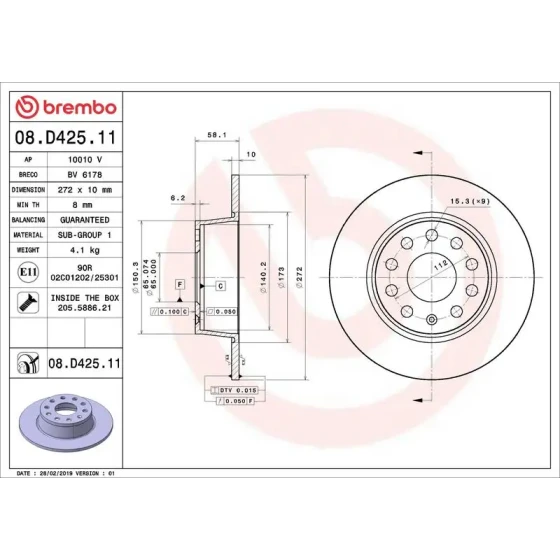Brembo Arka Fren Diski – 08.D425.11 ürün görseli