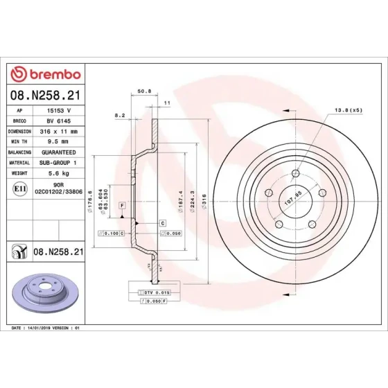 Brembo Arka Fren Diski – 08.N258.21 ürün görseli