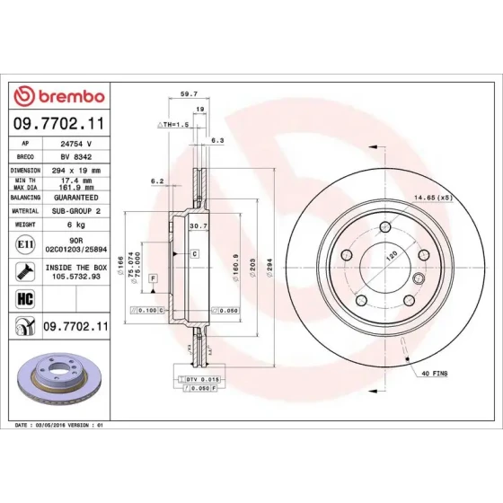 Brembo Arka Fren Diski – 09.7702.11 / OEM 34216855154 ürün görseli