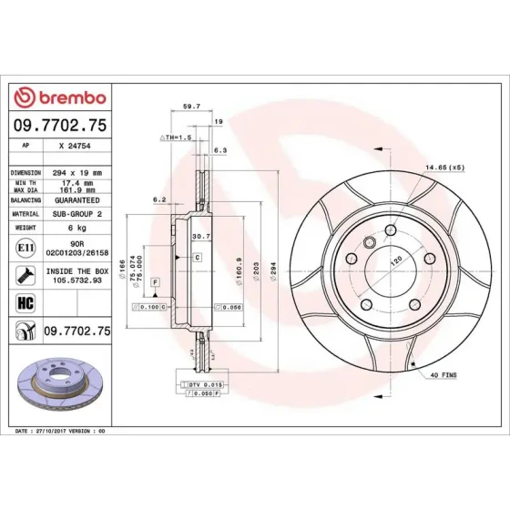 Brembo Arka Fren Diski – 09.7702.75 / OEM 34216855154 ürün görseli