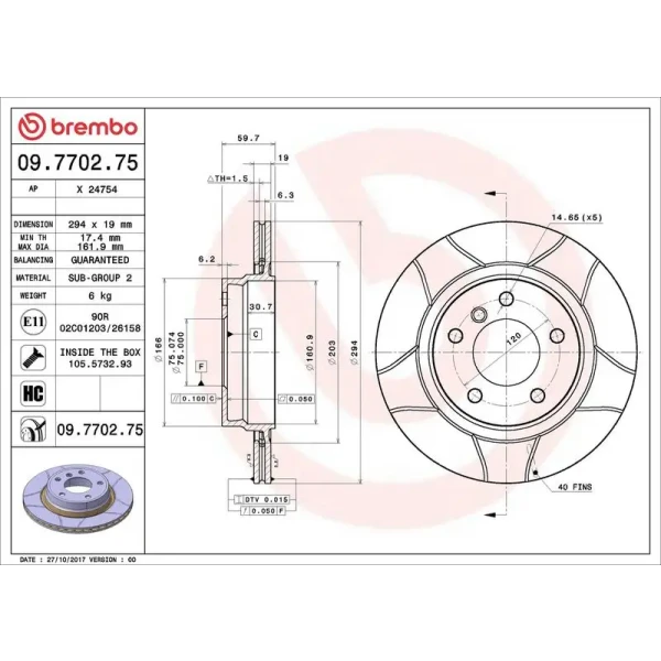 Brembo Arka Fren Diski – 09.7702.75 / OEM 34216855154