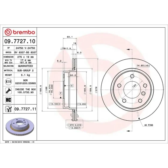 Brembo Arka Fren Diski – 09.7727.11 ürün görseli