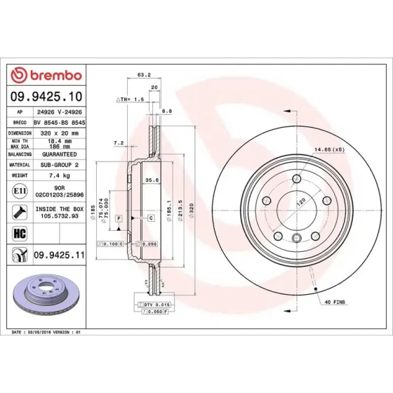 Brembo Arka Fren Diski – 09.9425.11 ürün görseli