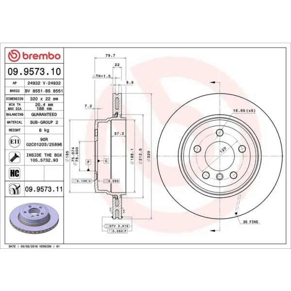 Brembo Arka Fren Diski – 09.9573.11 / OEM 34213332217