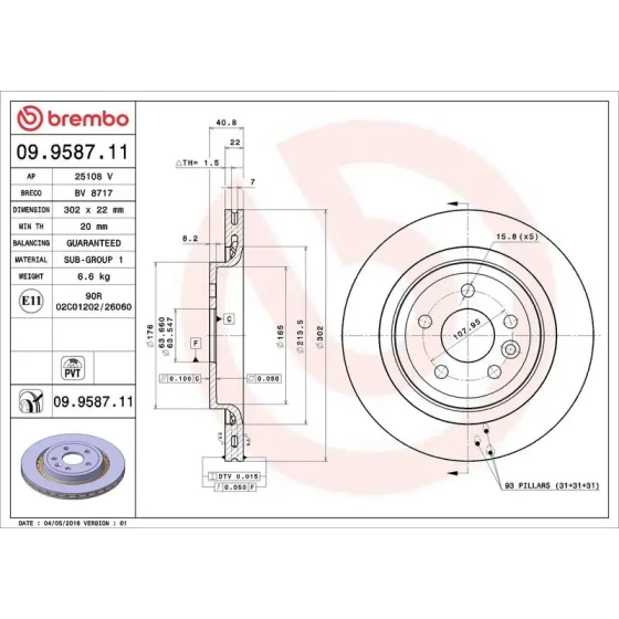 Brembo Arka Fren Diski – 09.9587.11 ürün görseli