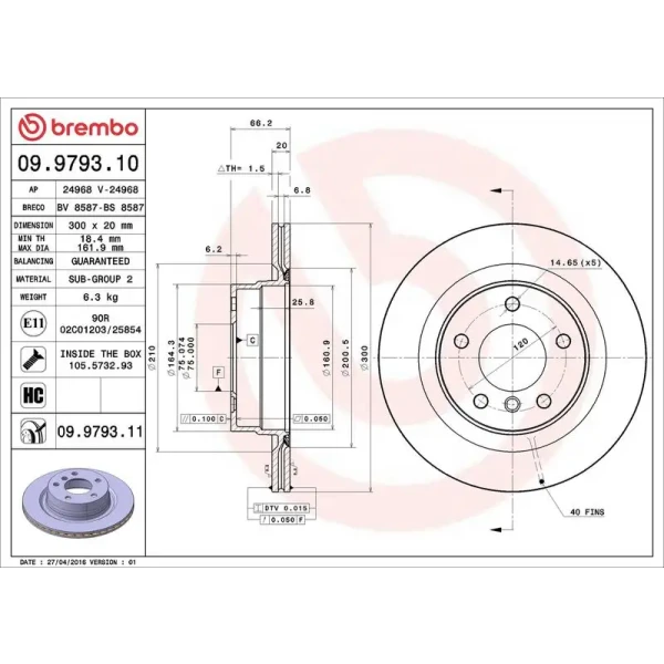 Brembo Arka Fren Diski – 09.9793.10 / OEM 34216783754