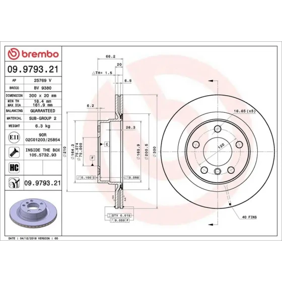 Brembo Arka Fren Diski – 09.9793.21 / OEM 34216792227 ürün görseli