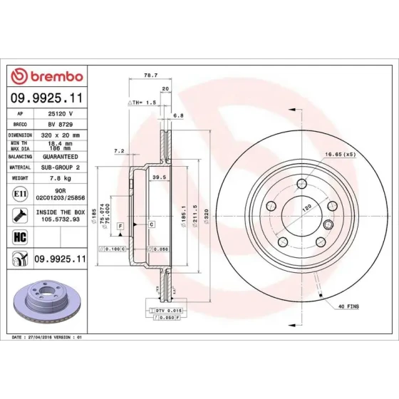 Brembo Arka Fren Diski – 09.9925.11 ürün görseli