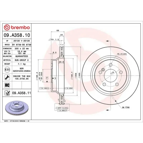 Brembo Arka Fren Diski – 09.A358.11 / OEM A0423091207