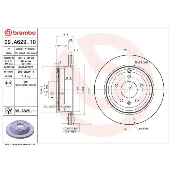 Brembo Arka Fren Diski – 09.A629.10 ürün görseli