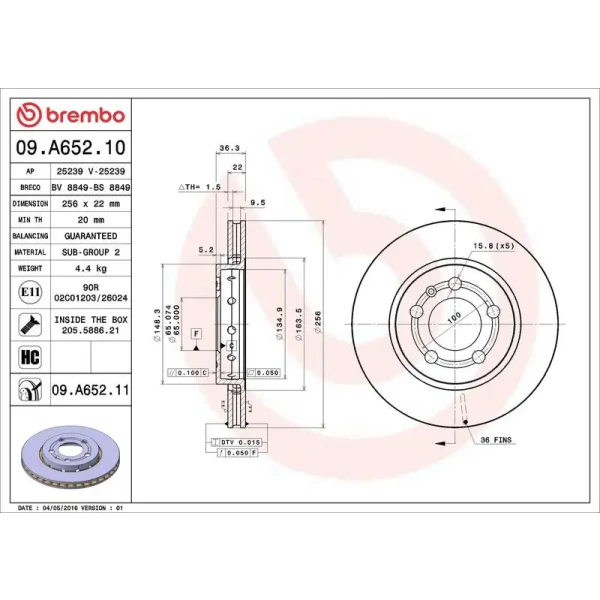 Brembo Arka Fren Diski – 09.A652.11 / OEM 8L061601
