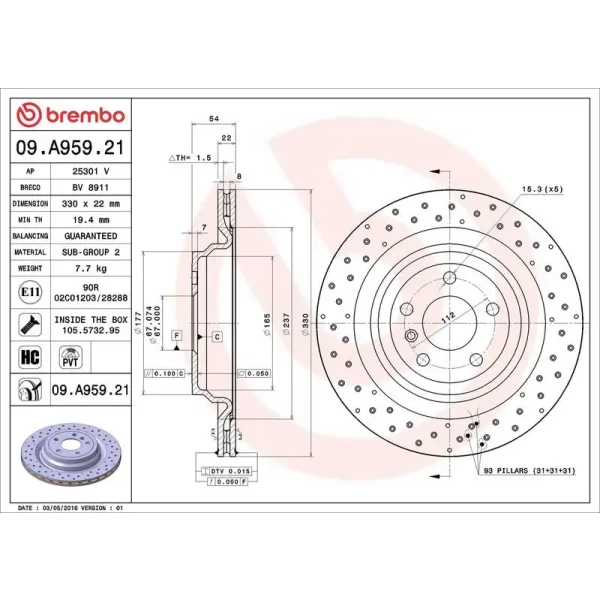 Brembo Arka Fren Diski – 09.A959.21 / OEM A1664230412