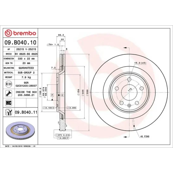 Brembo Arka Fren Diski – 09.B040.11 / OEM 8K0615601C ürün görseli