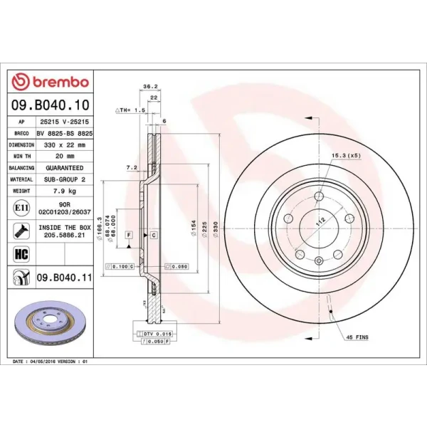 Brembo Arka Fren Diski – 09.B040.11 / OEM 8K0615601C