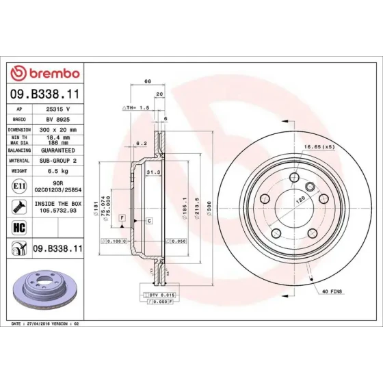Brembo Arka Fren Diski – 09.B338.11 / OEM 34216797344 ürün görseli