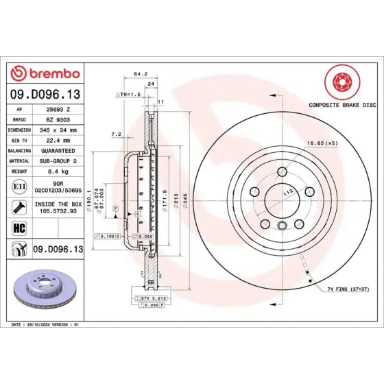 Brembo Arka Fren Diski – 09.D096.13 ürün görseli