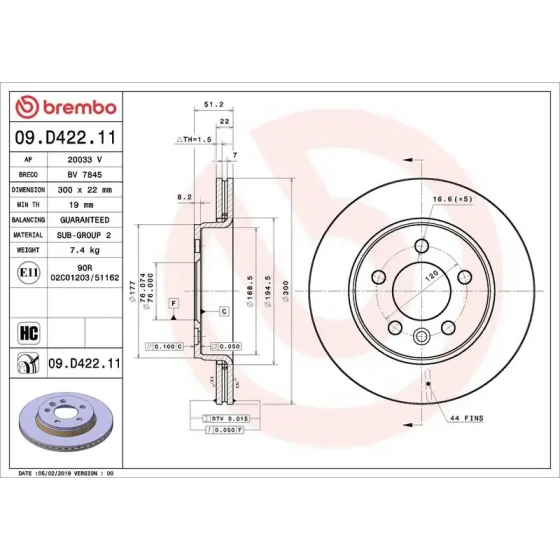 Brembo Arka Fren Diski – 09.D422.11 / OEM 65508030001 ürün görseli
