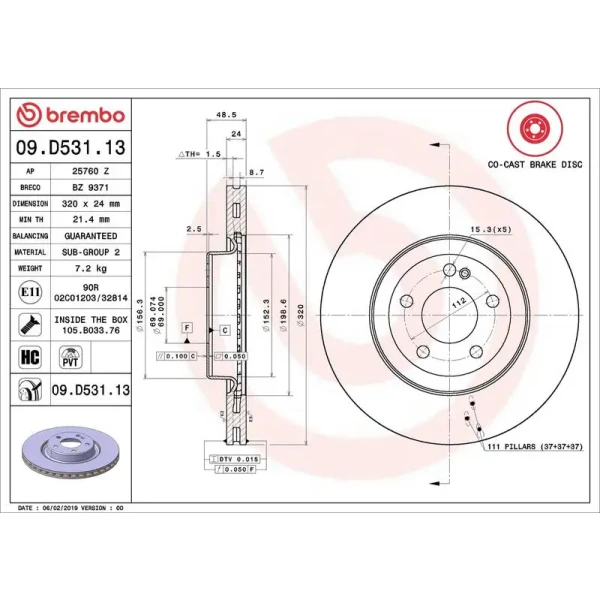 Brembo Arka Fren Diski – 09.D531.13 / OEM A0004230712