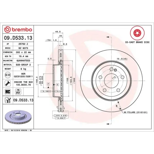 Brembo Arka Fren Diski – 09.D533.13 / OEM A0004231812