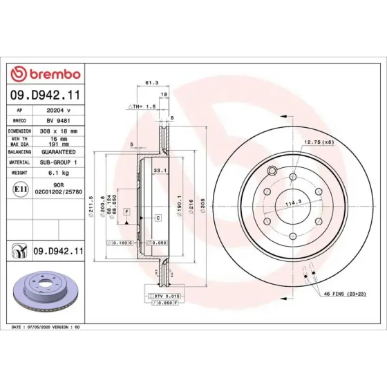 Brembo Arka Fren Diski – 09.D942.11 / OEM A4704230200 ürün görseli