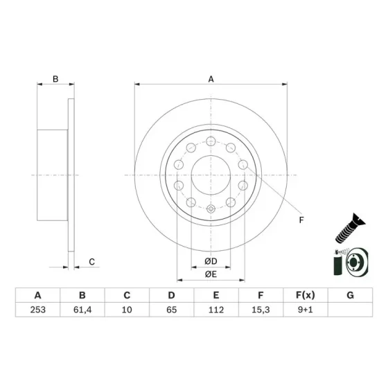 Bosch Arka Fren Diski – 0986479E00 / OEM 5Q0615601C ürün görseli