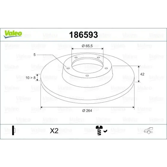 Valeo Arka Fren Diski – 186593 / OEM 9117772 ürün görseli