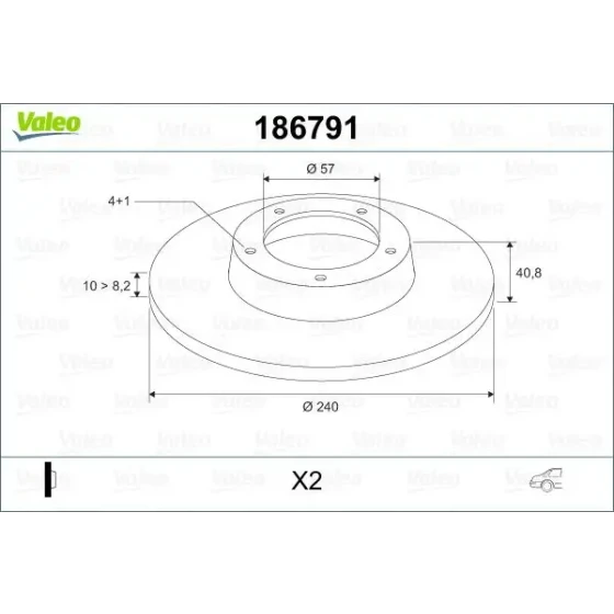 Valeo Arka Fren Diski – 186791 / OEM 9196592 ürün görseli