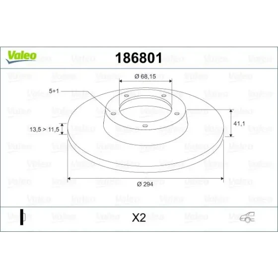 Valeo Arka Fren Diski – 186801 / OEM 7D0615601A ürün görseli