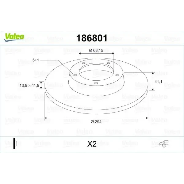 Valeo Arka Fren Diski – 186801 / OEM 7D0615601A
