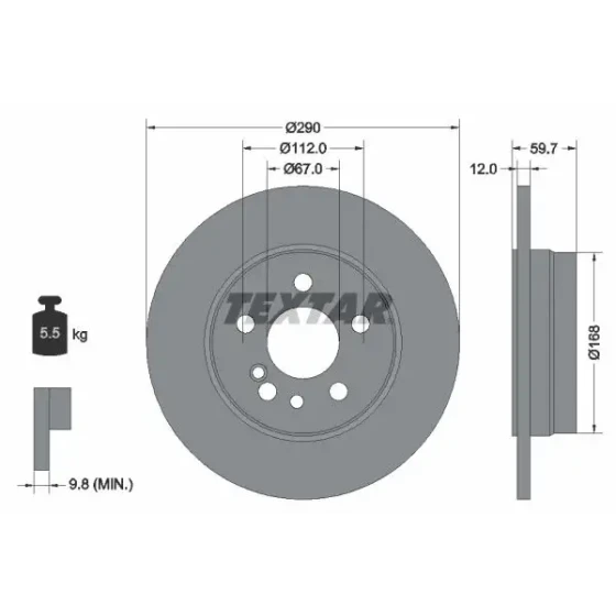 TEXTAR Arka Fren Diski – 92056900 / OEM A1404230612 ürün görseli