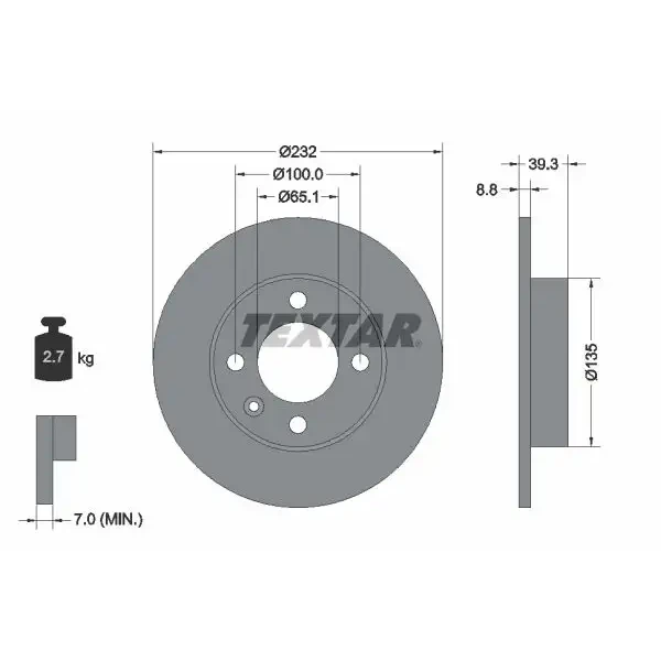 TEXTAR Arka Fren Diski – 92098203 / OEM 6N0615601B