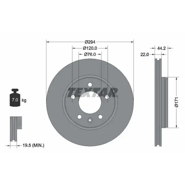 TEXTAR Arka Fren Diski – 92121403 / OEM 7H0615601B
