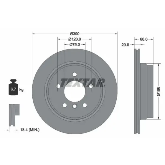 TEXTAR Arka Fren Diski – 92154903 / OEM 34216855008 ürün görseli