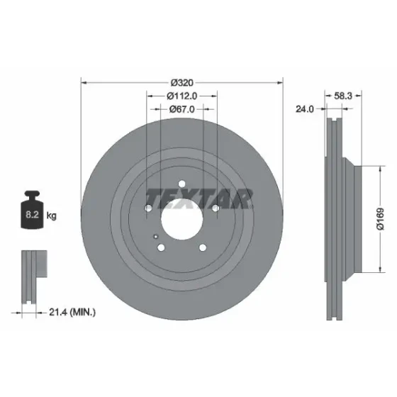 TEXTAR Arka Fren Diski – 92160705 / OEM A2214231012 ürün görseli