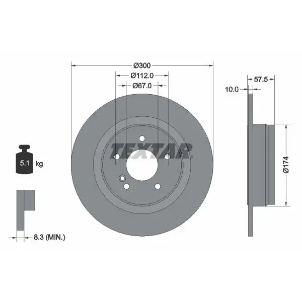 TEXTAR Arka Fren Diski – 92163303 / OEM A2044230912