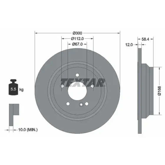 TEXTAR Arka Fren Diski – 92176503 / OEM A2214231112 ürün görseli
