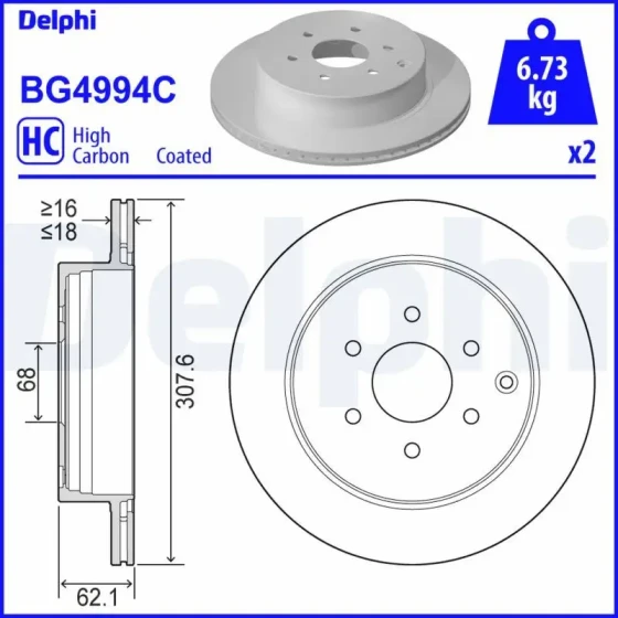 Delphi Arka Fren Diski – BG4994C / OEM A4704230200 ürün görseli