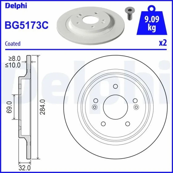 Delphi Arka Fren Diski – BG5173C / OEM 58411J9500 ürün görseli