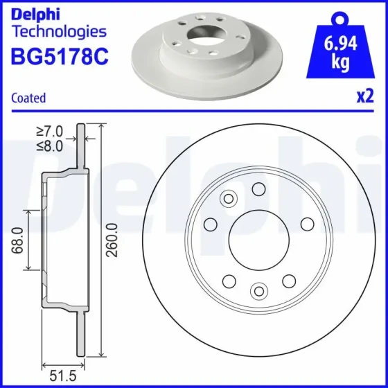 Delphi Arka Fren Diski – BG5178C / OEM 432064941R ürün görseli
