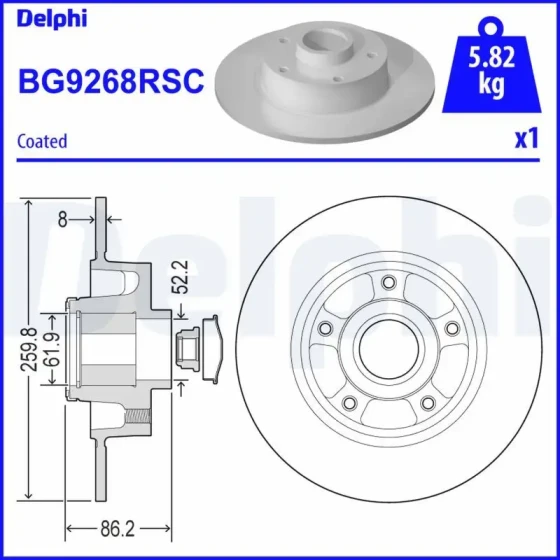 Delphi Arka Fren Diski – BG9268RSC / OEM 432006609R ürün görseli