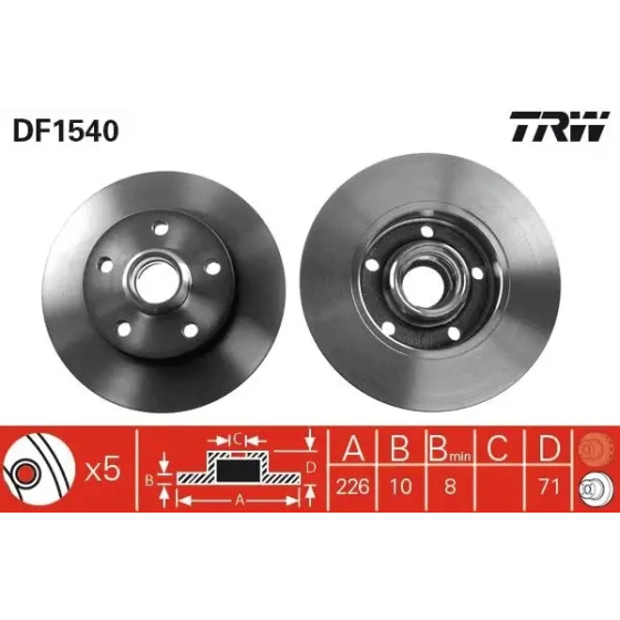 TRW Arka Fren Diski – DF1540 / OEM 357615601B ürün görseli