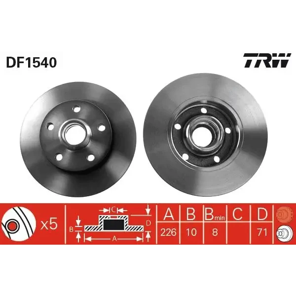 TRW Arka Fren Diski – DF1540 / OEM 357615601B