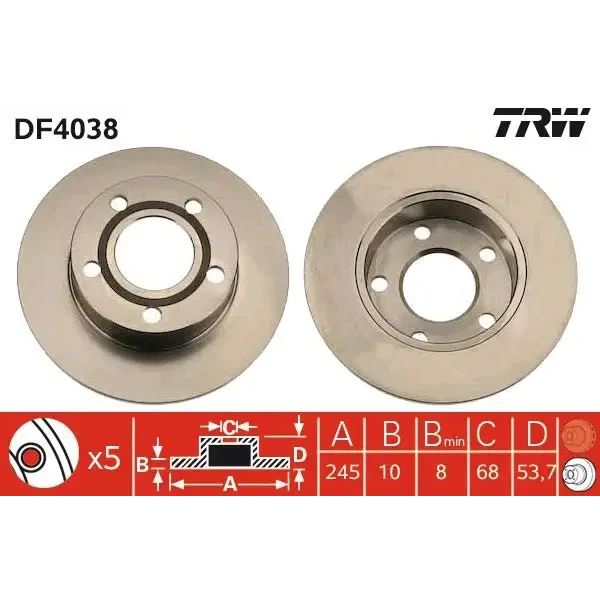 TRW Arka Fren Diski – DF4038 / OEM 4BO615601