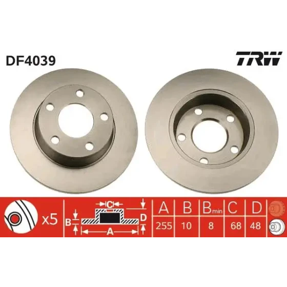 TRW Arka Fren Diski – DF4039 / OEM 4B0615601B ürün görseli