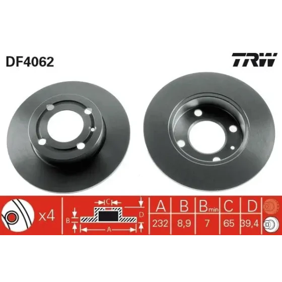TRW Arka Fren Diski – DF4062 / OEM 6N0615601B ürün görseli
