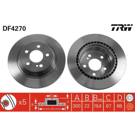 TRW Arka Fren Diski – DF4270 / OEM A2114230912 ürün görseli
