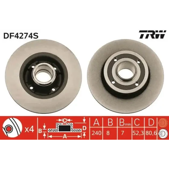 TRW Arka Fren Diski – DF4274S ürün görseli