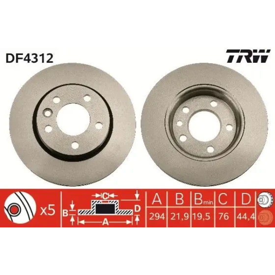 TRW Arka Fren Diski – DF4312 / OEM 7H0615601B ürün görseli