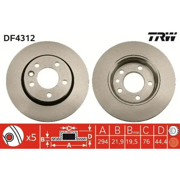 TRW Arka Fren Diski – DF4312 / OEM 7H0615601B