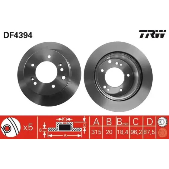 TRW Arka Fren Diski – DF4394 / OEM 584113E300 ürün görseli